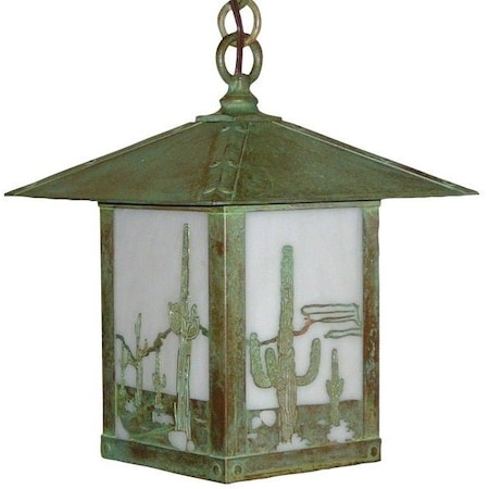 Arroyo Craftsman 16" Timber Ridge Pendant With Palm Tree  Filigree, Rustic Brown, Rain Mist Glass TRH-16PTRM-RB